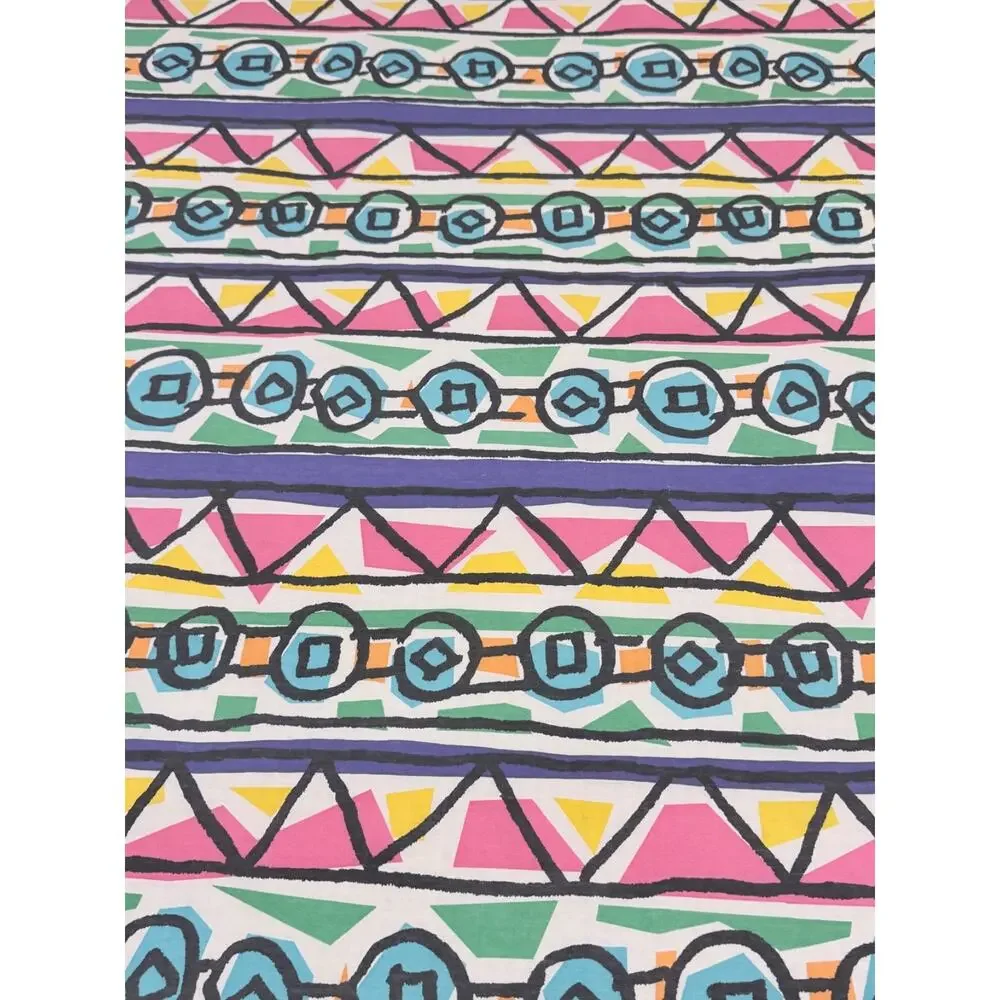 Benetton Vtg 1980's Full Flat Sheet Fabric Abstract Pop Art Bright Colors Retro